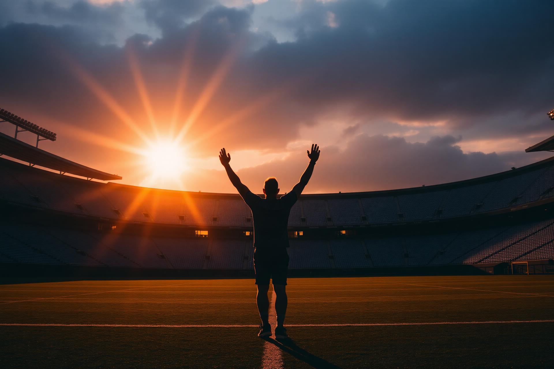 Athlete at stadium sunset